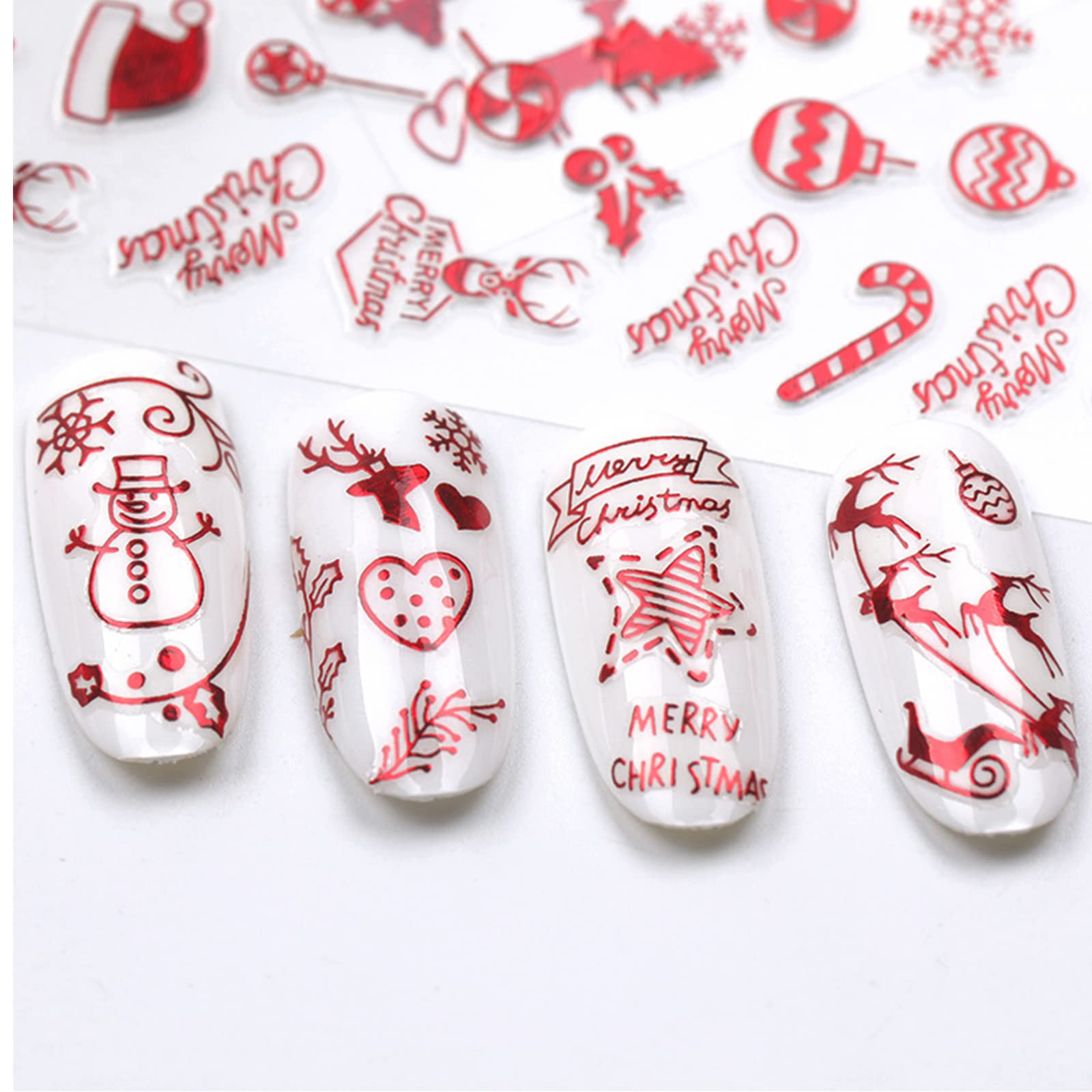 Weihnachts-Nagelsticker Set – 9 Blätter Mit 3D Glitzer-Motiven (Weihnachtsmann, Rentier, Schneeflocken Etc.), Selbstklebend