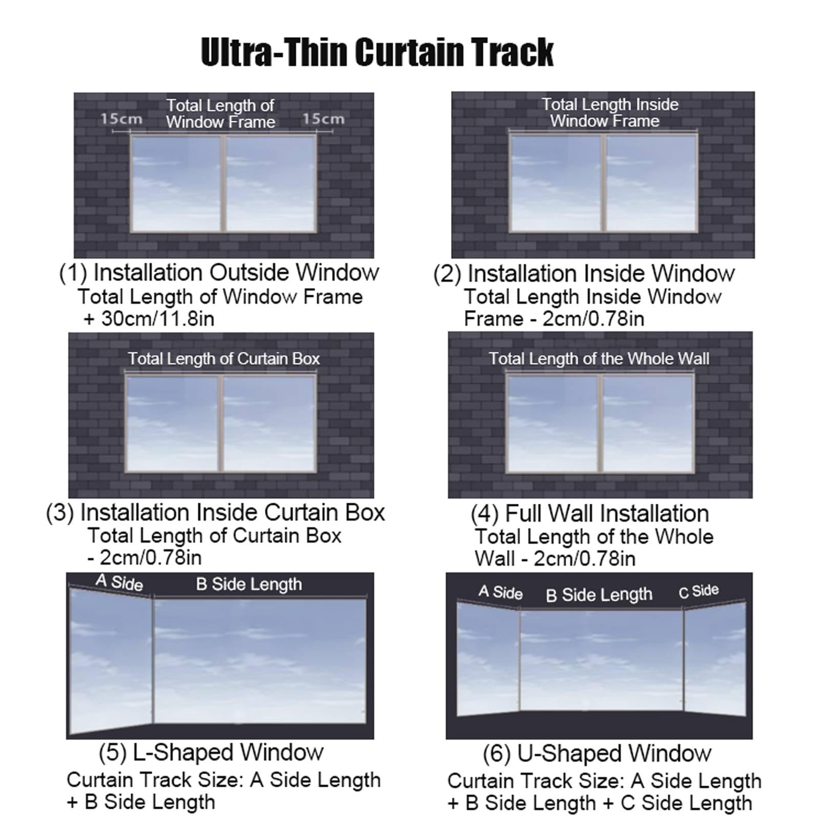 Tringle À Rideaux Ultra-Mince Rail de Rideau Incurvé Rail Rideaux Plafond Cloisonné Rail de Plafond Kit pour Forme U L Baie(Black-Side,400cm(4 * 100cm))