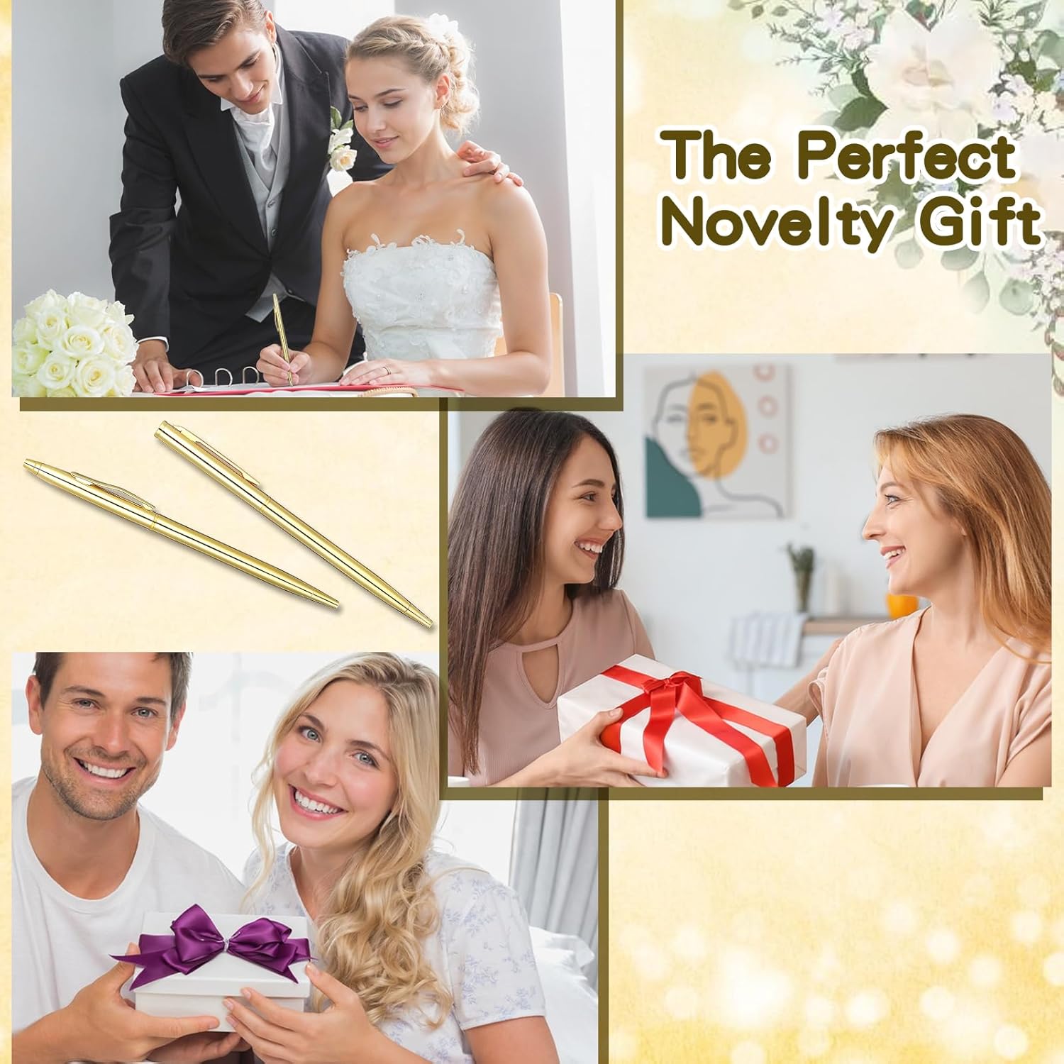 JIEYAO 50 Pcs Gold Pens Bulk, Aluminum Alloy Slim Ballpoint Pens, 1 mm Medium Point Smooth Writing Pens Retractable Writing Tool with Black Ink for Wedding Business Office Students Teachers Christmas - Image 7