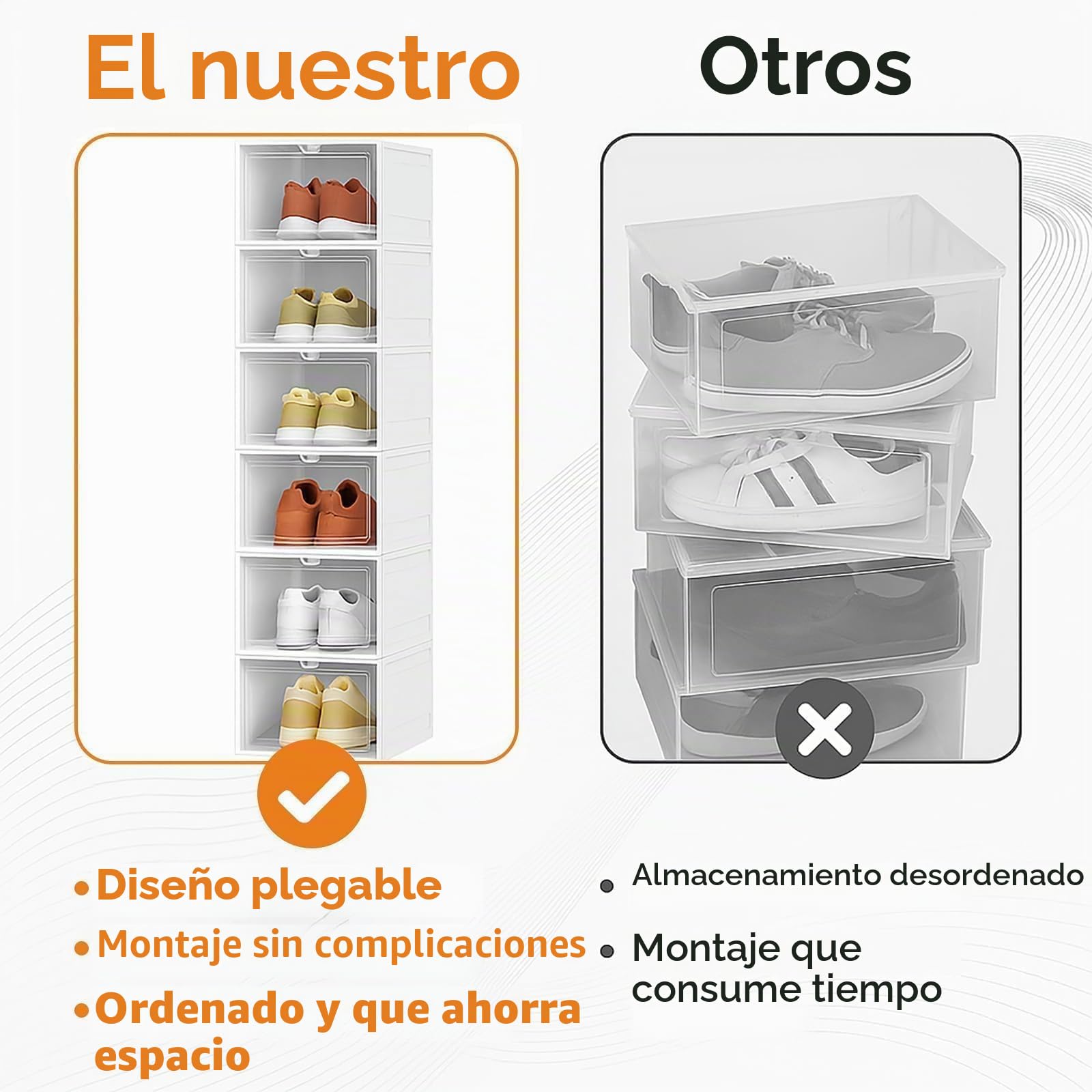 GUDEMAY Cajas de Zapatos de Plástico Transparente Apilables, Organizador almacenaje Zapatero Plegable con Puertas - Ideal para Zapatillas Calzado de hasta la Talla 45 (Blanco - 6 Pisos)