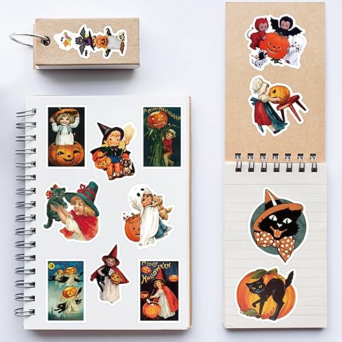 Miniatura 3 de K1tpde 55 calcomanías de vinilo vintage de Halloween, paquete de calcomanías de bruja de calabaza para adolescentes, calcomanías impermeables para