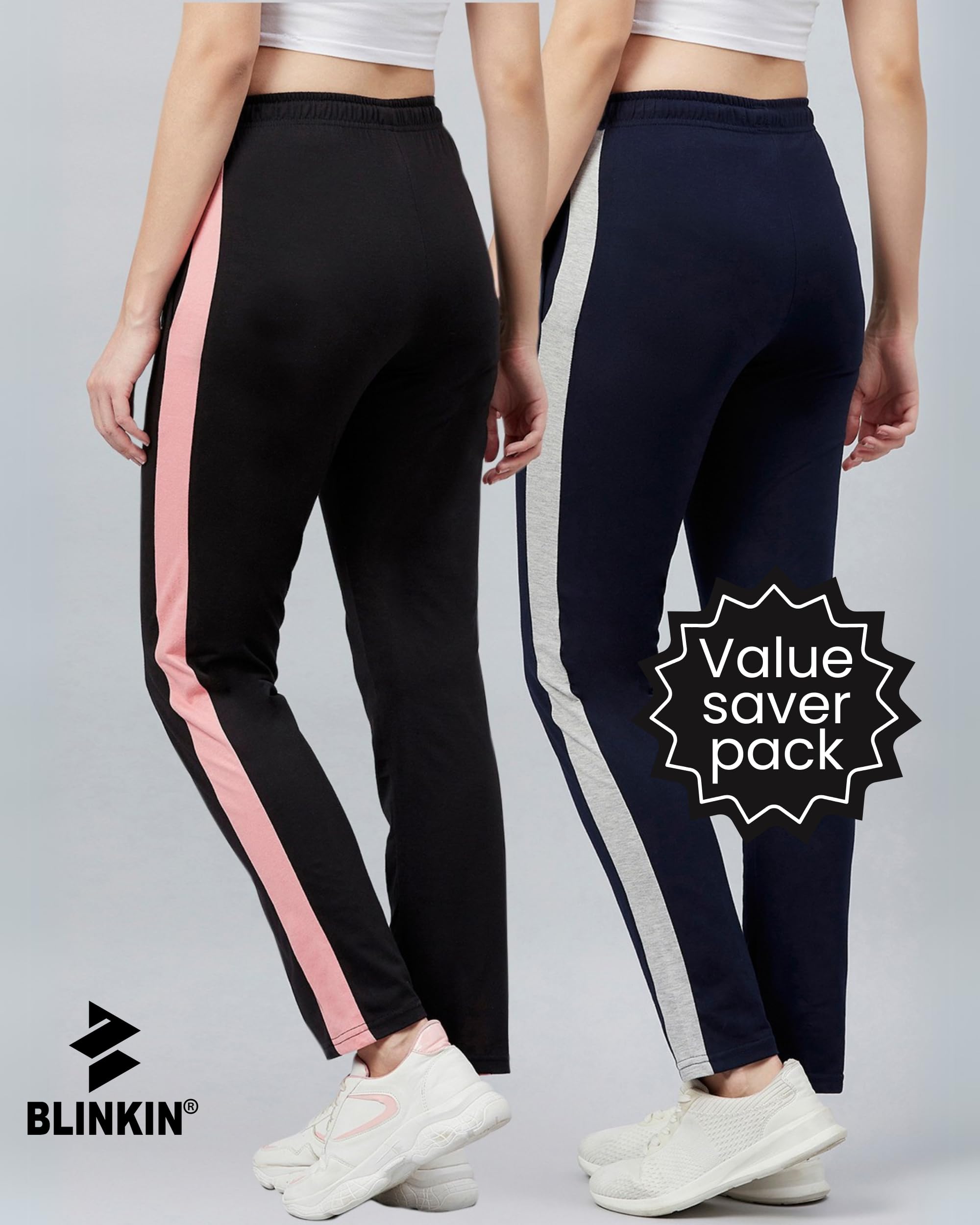 BLINKIN Women's Cotton Pajamas Combo, Pack of 2 - Black|Navy, Size L - Ultimate Relaxed Fit Track Pants for Women, Night Wear & Comfort Wear - Image 3 thumbnail