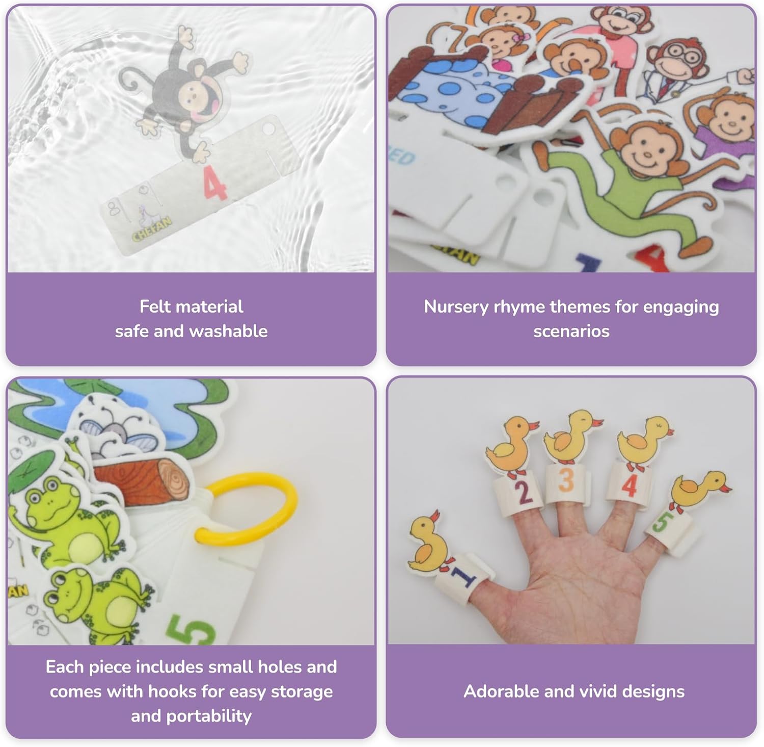 CHEFAN 4 Sets Nursery Rhyme Felt-Board for Toddler,Stories and Finger Puppets