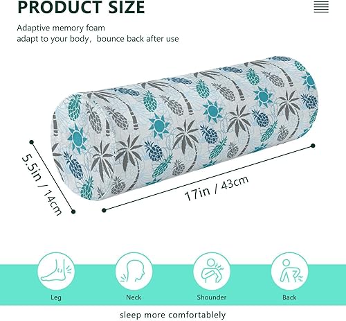Miniatura 3 de FRODOTGV Palm Tropical Trees Pineapples Round Cervical Roll Bolster Pillow Neck Roll Pillow with Cover Round Pillow Foam Round Seat Cushion Back