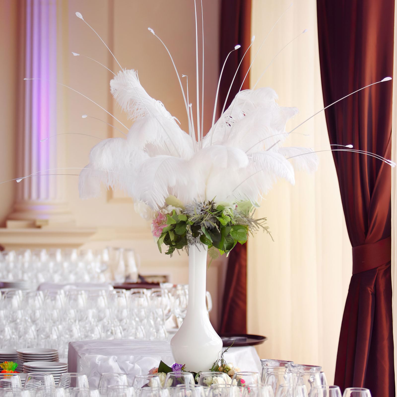 20 plumas de avestruz, plumas naturales para manualidades, plumas de avestruz blancas, 20-25 cm, plumas grandes para bodas, fiestas, carnaval, hogar, decoración de mesa, manualidades