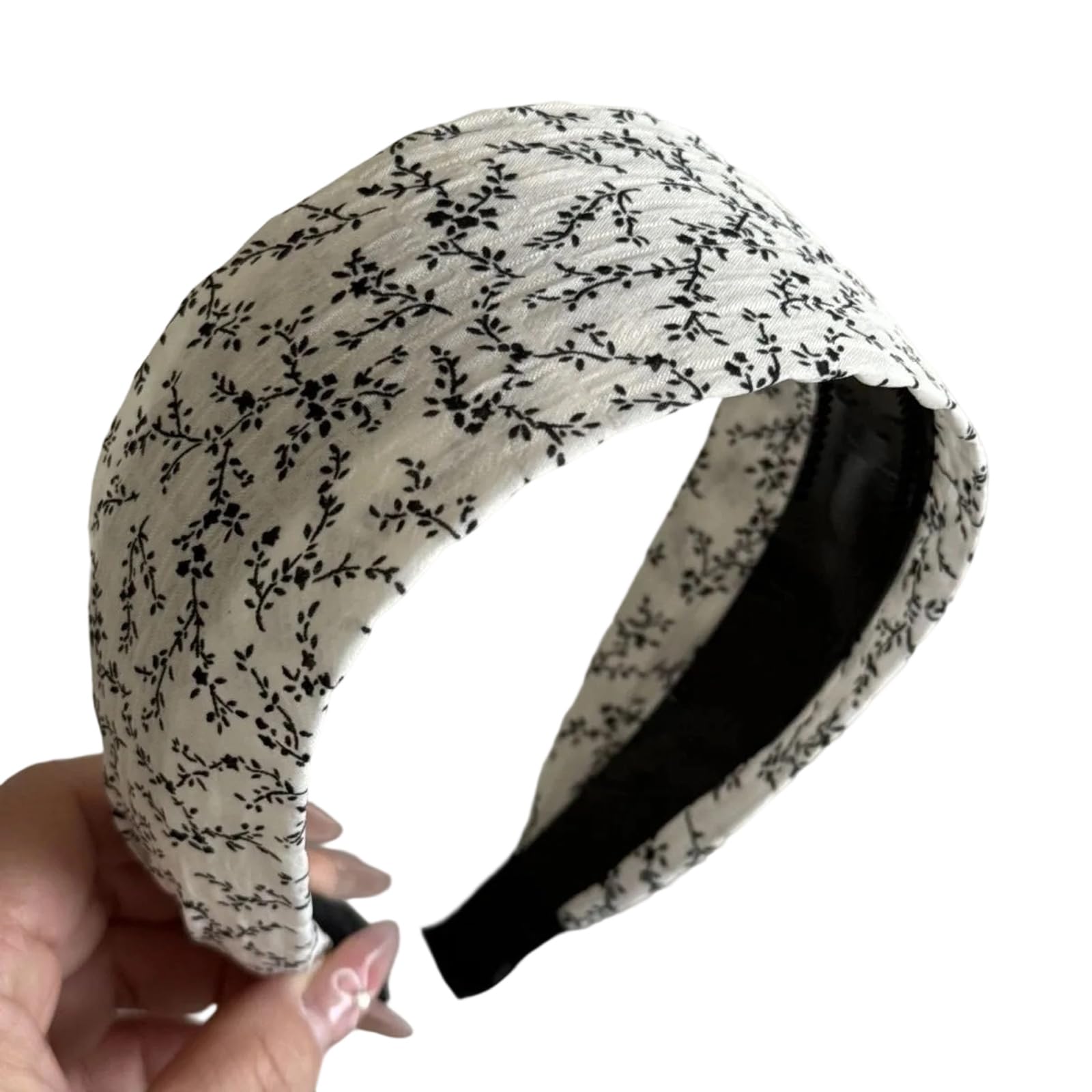 MICFENY Black White Scattered Floral Hair Band Nonslip Wide Headpiece Stretchy Cloth Hair Accessories For Girls And Women