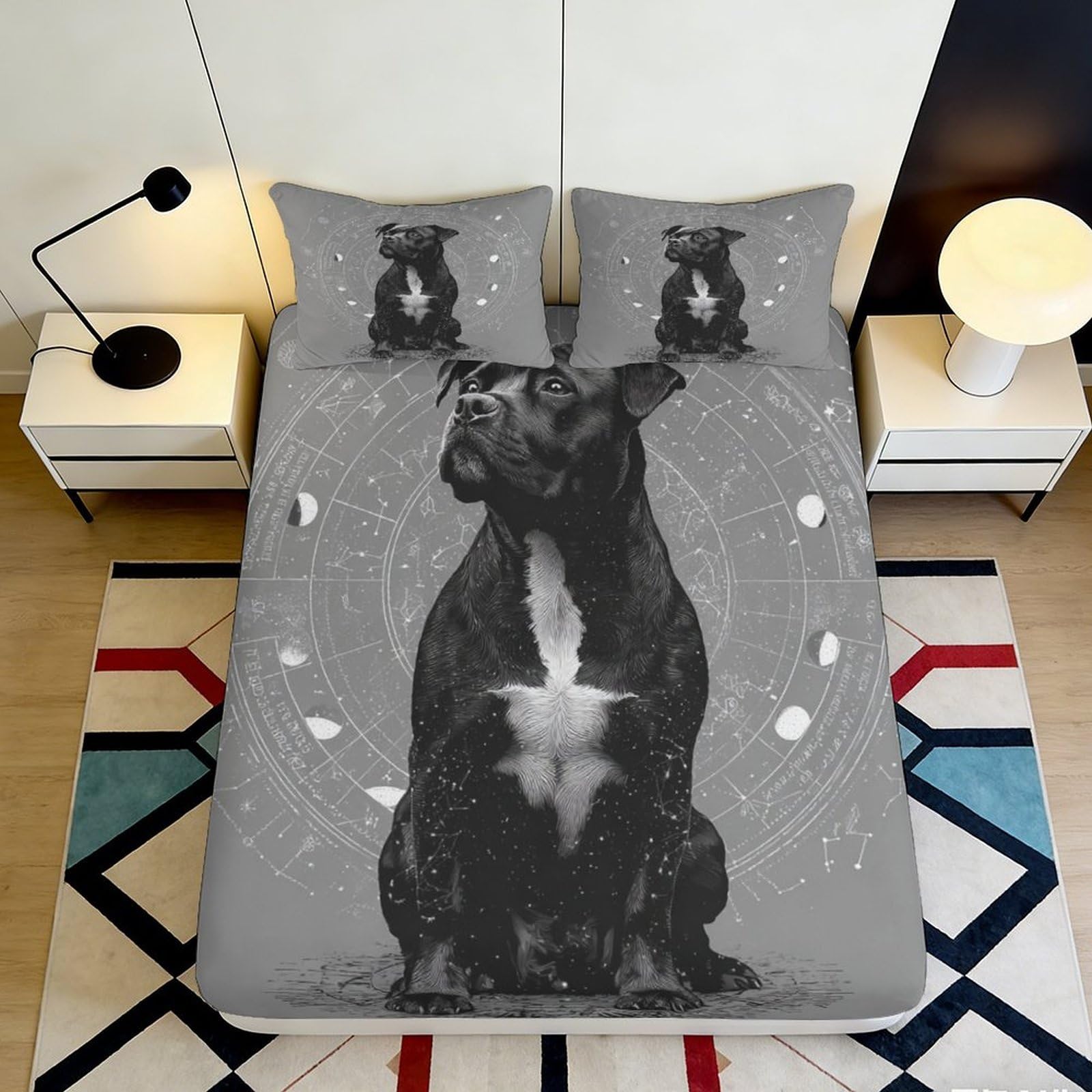 Pnayamiorkfel Style-6 3D Printed Black Dog Constellation Fitted Sheet Microfiber Soft Anti-Slip Bed Cover For Bedroom Dorm Guest Room Decor 90X200x25cm