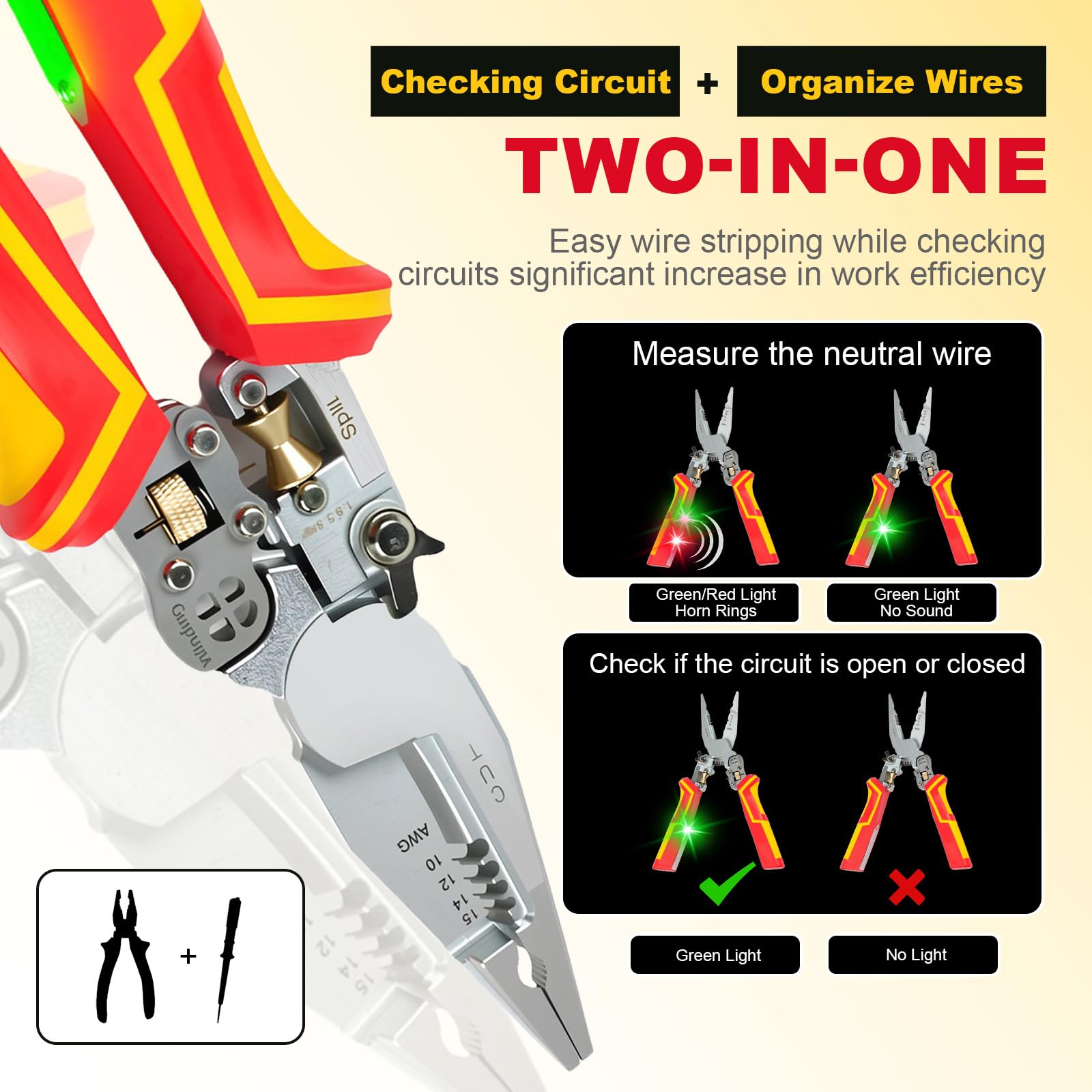 Multi Wire Stripper Tool - Wire Stripper, Voltage Tester Pliers, Hot Wire Judgment AC DC, Wire Twister, Wire Cutter and Splitting Wires — Amazon image 2