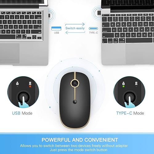 Miniatura 42 de Ratón inalámbrico tipo C, Vssoplor USB C MacBook, mouse inalámbrico de modo dual 2.4G con Nano USB y receptor tipo C compatible con PC, laptop