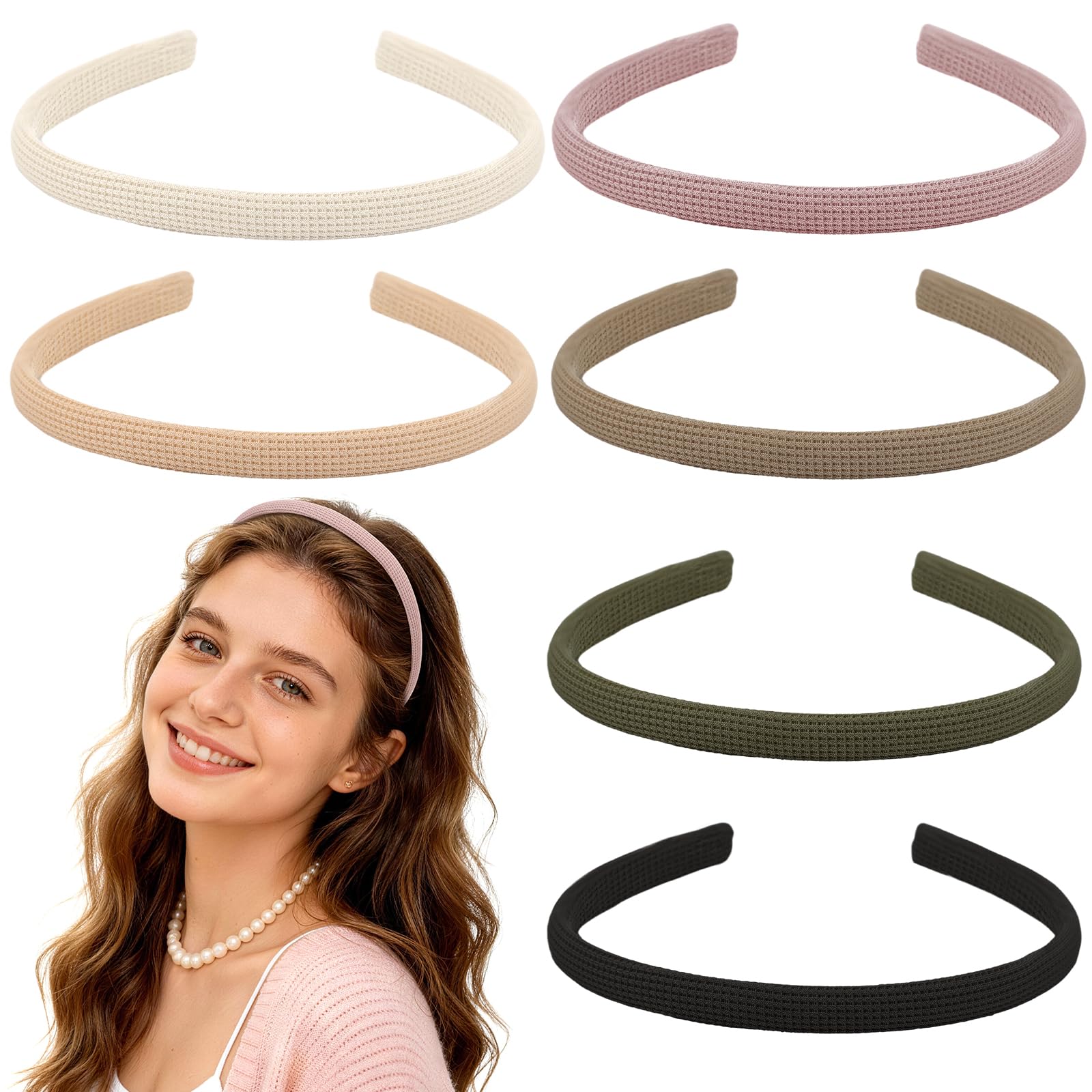 6 PCS Thin Headbands for Women Girls, No Pressure Skinny Fabric Head bands