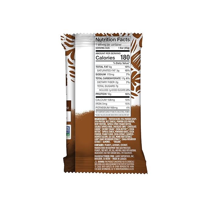 Laird Superfood Barras de Proteína Funcionales, Doble Chocolate Maní, 10 unidades miniatura 2