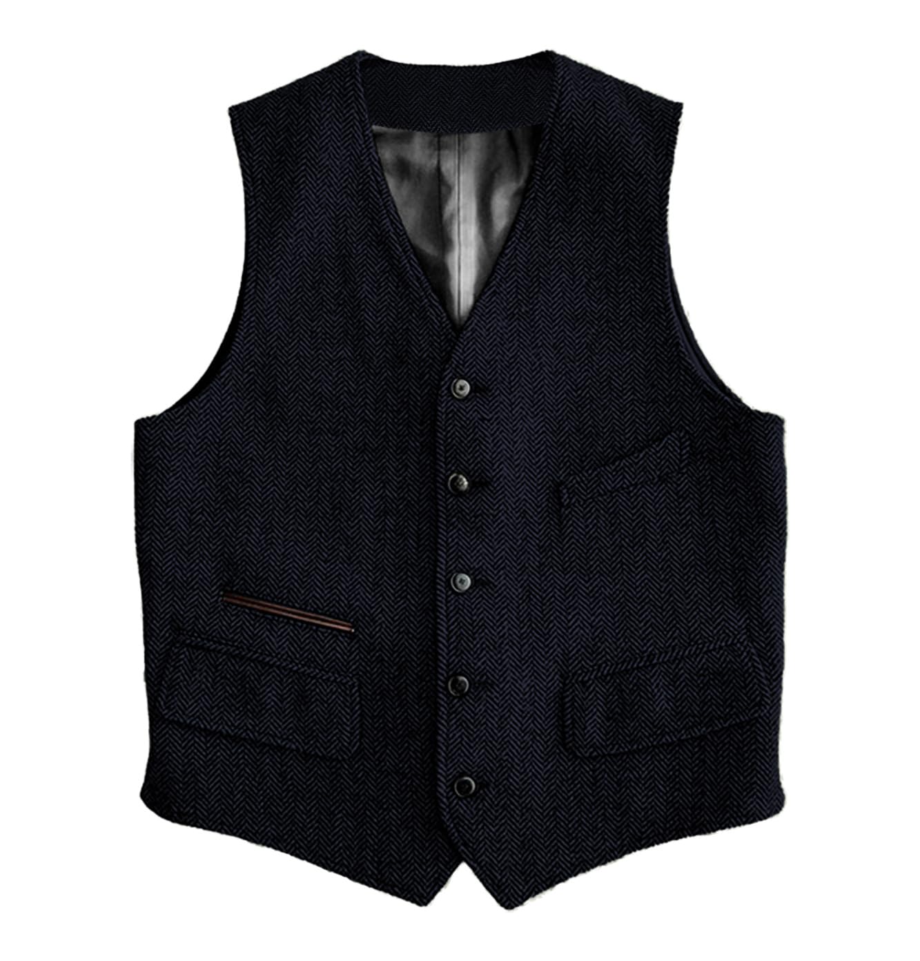 Solovedress Wool Suit Vest Formal Regular Fit Vest Suit Vest for Wedding Groomsmen, navy, XXL
