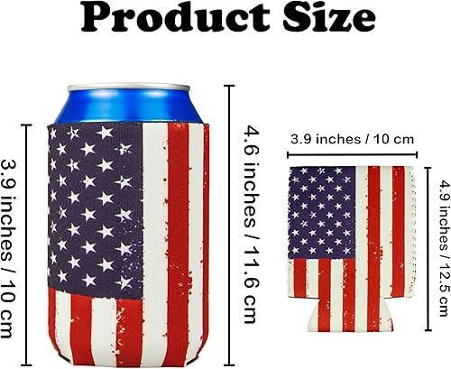 Miniatura 2 de 12 fundas enfriadoras de latas, con bandera estadounidense, refrescos, cerveza, bebidas, soporte plegable aislado para vidrio o botella para el Día
