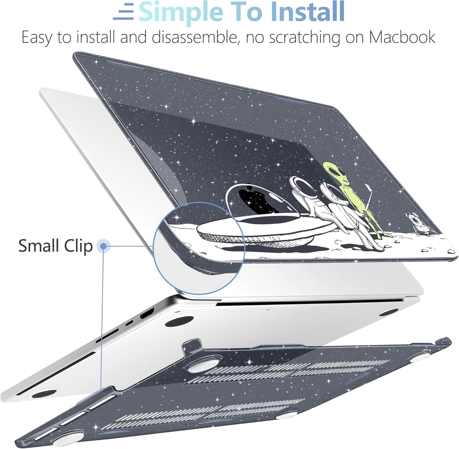 MEEgoodo Case for M4 MacBook Pro 16 inch Case 2024 2023 2021, Fit Model A3403/A3186/A2991/A2780/A2485 M3 M2 M1 Pro/Max Chip, Laptop Hard Shell Cases with Keyboard & Camera Cover, Astronauts & Alien - Image 5