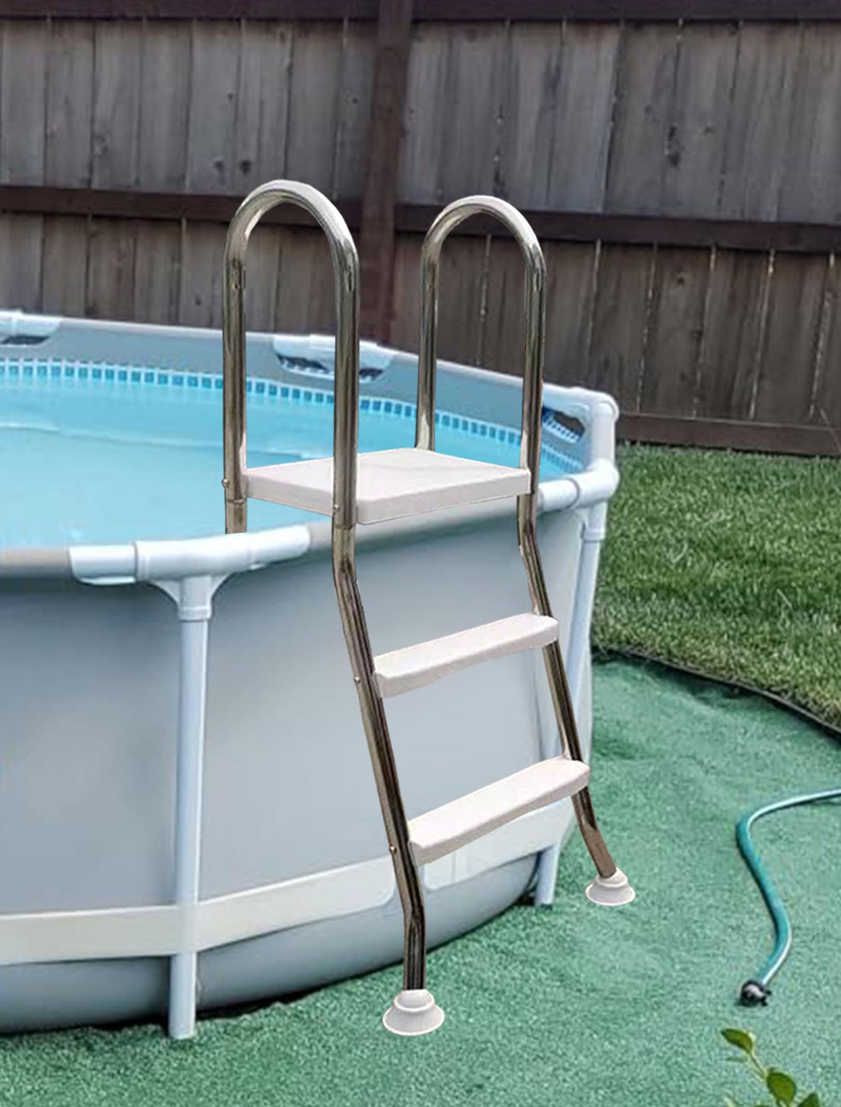 BOTOWI 85/110/135/160cm Stainless Steel Frame Above Ground Swimming Pool Ladder with Heavy Duty Plastic Double Sided Steps, Pool Ladder for Above Ground Pool, Load 250kg,33in