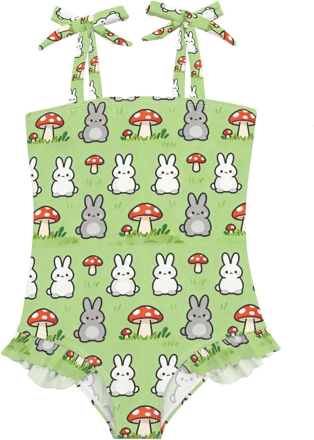 visesunny Toddler Girl Swimsuit Adjustable Strap Swimwear Black White Rabbit Mushroom Bathing Suits for Girls 18M-6Y