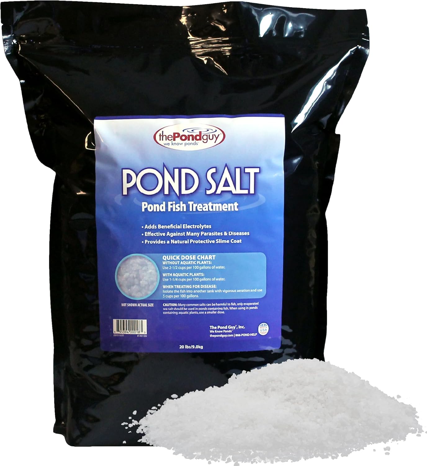 The Pond Guy Pond Salt, Outdoor Water Garden Treatment, Natural Crystal Rock Salt Additive, Koi Stress Control, Slime Coat Health & Electrolytes Treatments, Fish, Bird & Pet Safe, 20 lbs
