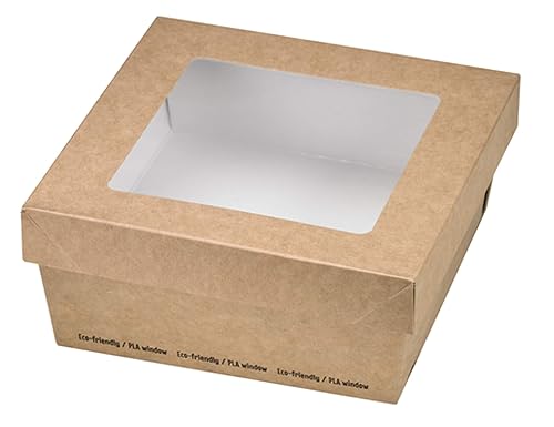 Packnwood caja cuadrada de papel con tapa transparente (varios tamaños y colores), 22 onza, Kraft marrón, 250