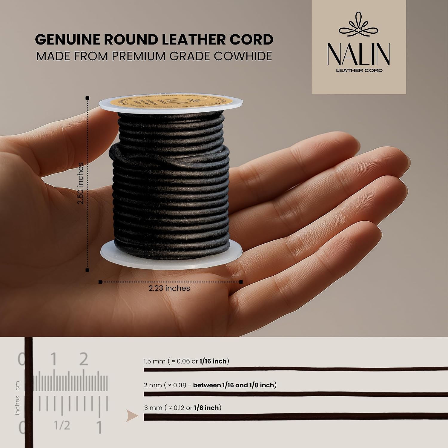 Real/Genuine Round Leather Cord for Jewelry Making, Leather Strips & Strings for Necklaces, Bracelets, Braiding, Crafts – Matte Finish (Black, 3 mm)