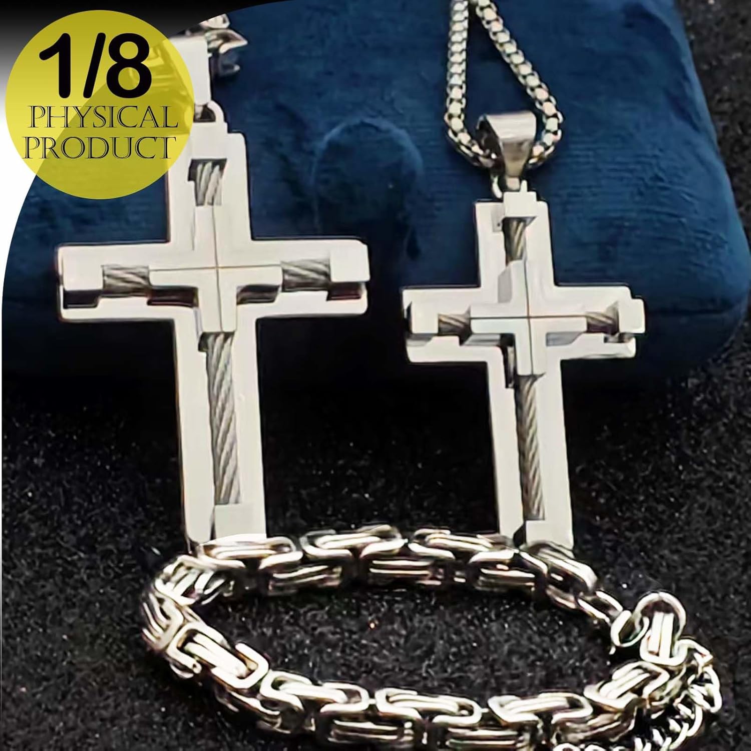 IYL Byzantine Cross Necklace Set for Men Large Cross Necklace for Men