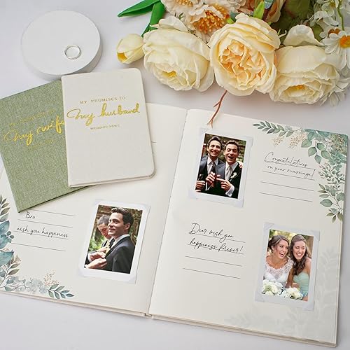 Vista 12 de Vienrose Libro de registro de invitados de boda con 123 páginas forradas en blanco, bordes dorados, libro de tapa dura para boda, baby shower