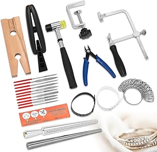 Newhai Jewelers Tools Set 13Pcs Ring Making Tool Including Jeweler Saw Frame Bench Pin with Clamp Steel Ring Mandrel Ring Sizer Rubber Hammer for DIY Jewelry Making Repairing Polishing
