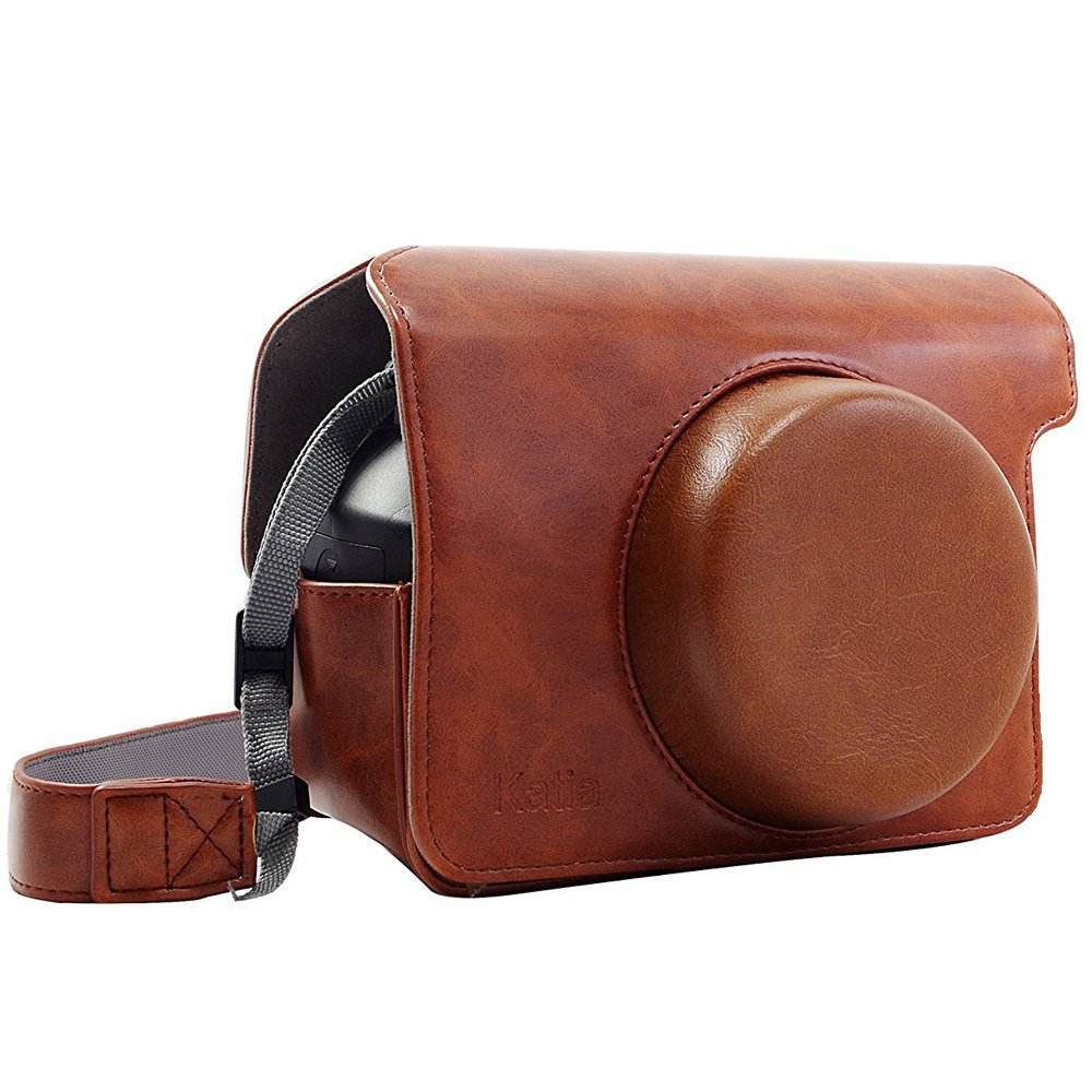 Katia Wide 300 Instant Camera PU Leather Case with Shoulder Strap for Fujifilm Instax Wide 300 Instant Flim Camera (Brown)-image-16