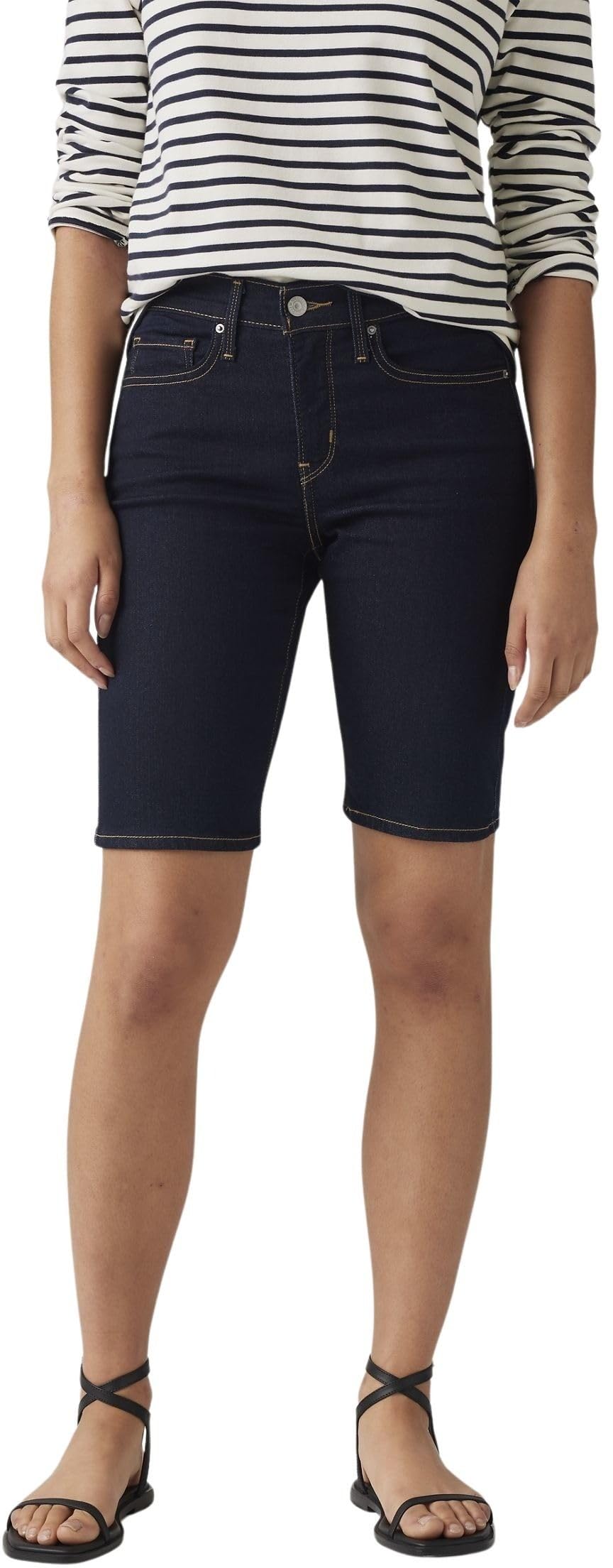 Levi's Women's Denim Shorts Shaping Bermuda with Stretch, Mid Rise, Blue (Darkest Sky), 29