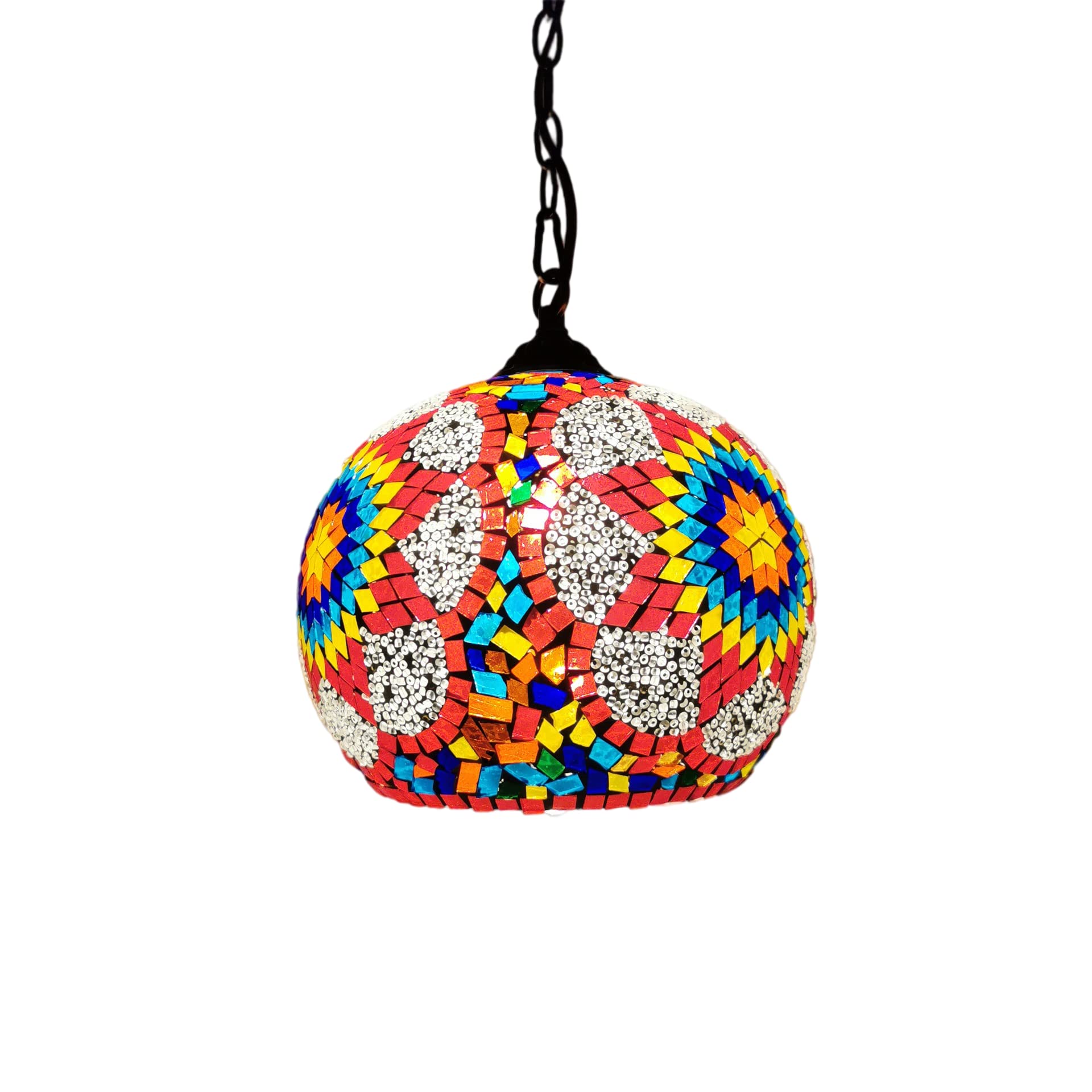 METTEOR Turkish Moroccan Mosaic Plug In Swag Pendant Lamp Light Fixture Plugged Tiffany Chandelier For Hallway Aisle Porch Stairway Closet,8 Comfort (13 A)