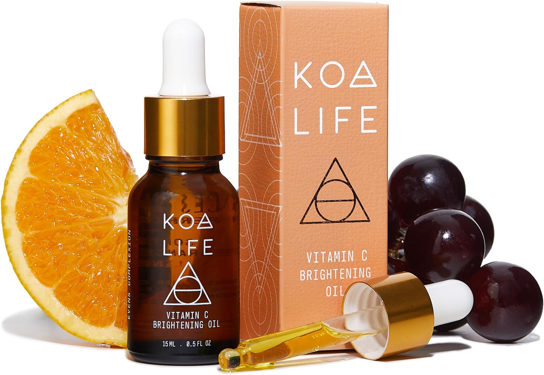 KOA LIFE Facial Oil and Vitamin C Serum - Invigorating Face Oil Formulated with Vitamin E, Rosehip, Hemp, Safflower, and Grape Seed Oil, For Skin Brightening and Hydration, 0.5 Fl OZ