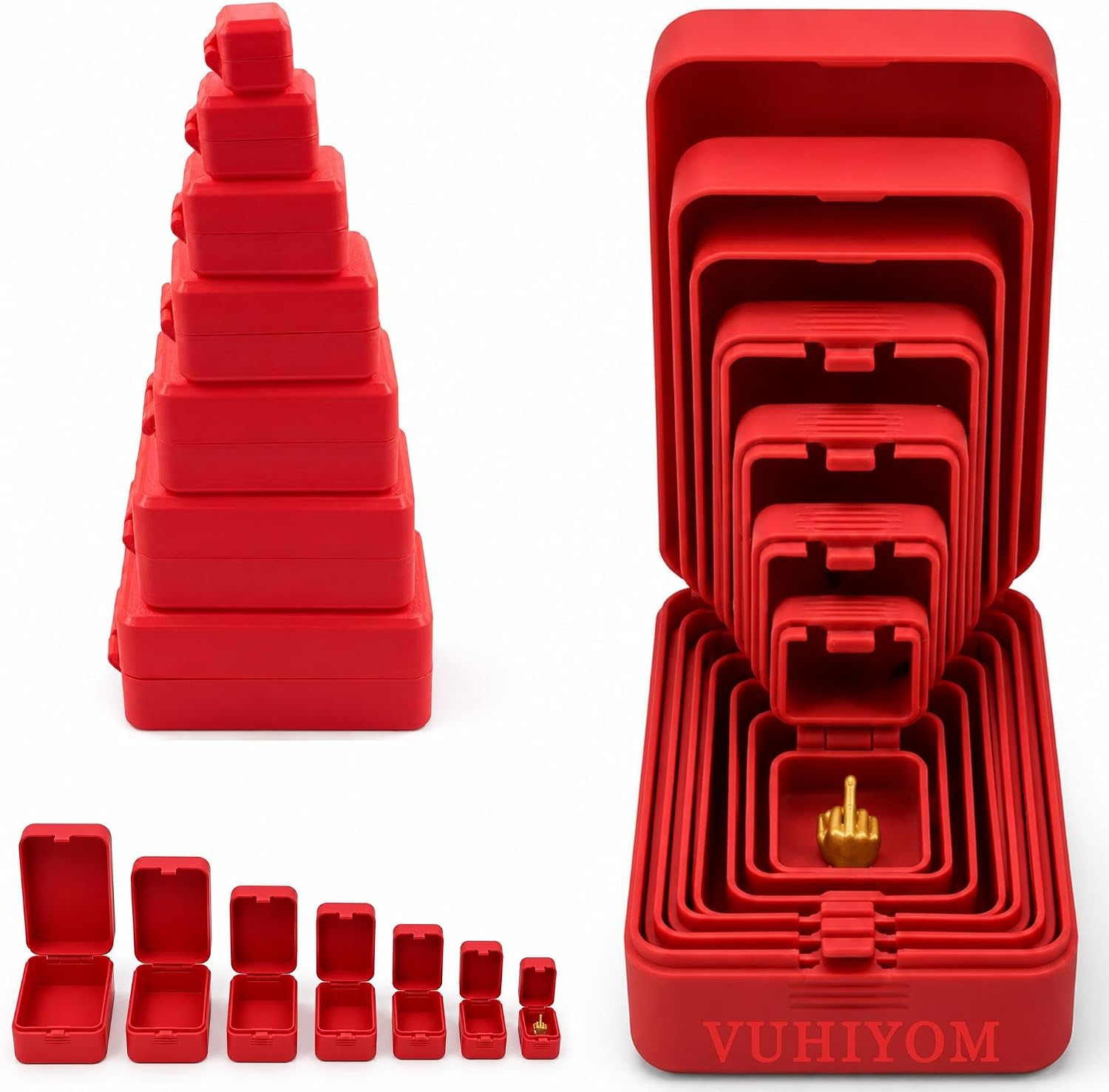 7PCS Multi-layer Nesting Gift Box with Middle Finger Figurine, Prank Box