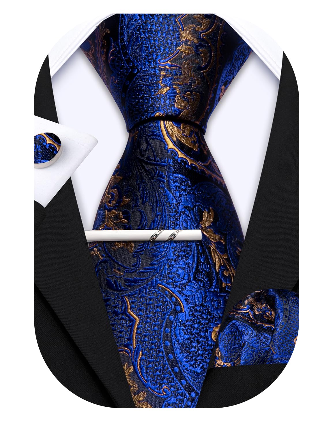 Barry.Wang Solid Ties Set Pocket Square Cufflinks Stripe Necktie Classic
