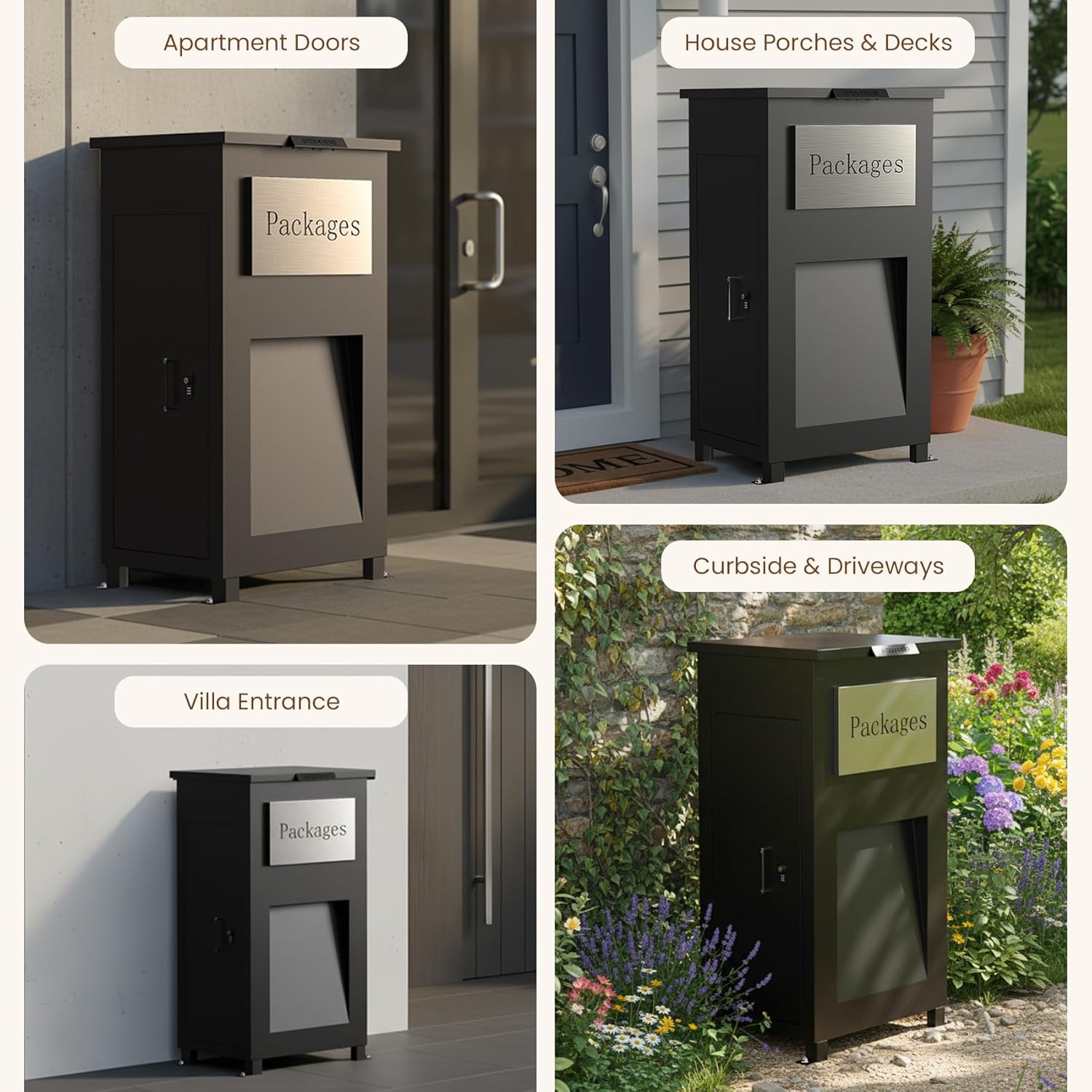 Package Delivery Boxes for Outside, 44.9” Pre-Assembled Heavy-Duty Metal Large Parcel Drop Box with Lockable Secure, Waterproof Anti-Theft Storage for Porch, Curbside, House - Black