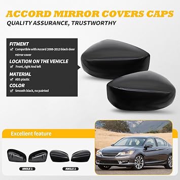 2PCS Front Side Mirror Caps Compatible with Accord 2008-2013 | Driver and Passenger, Black, Rearview Mirror Caps