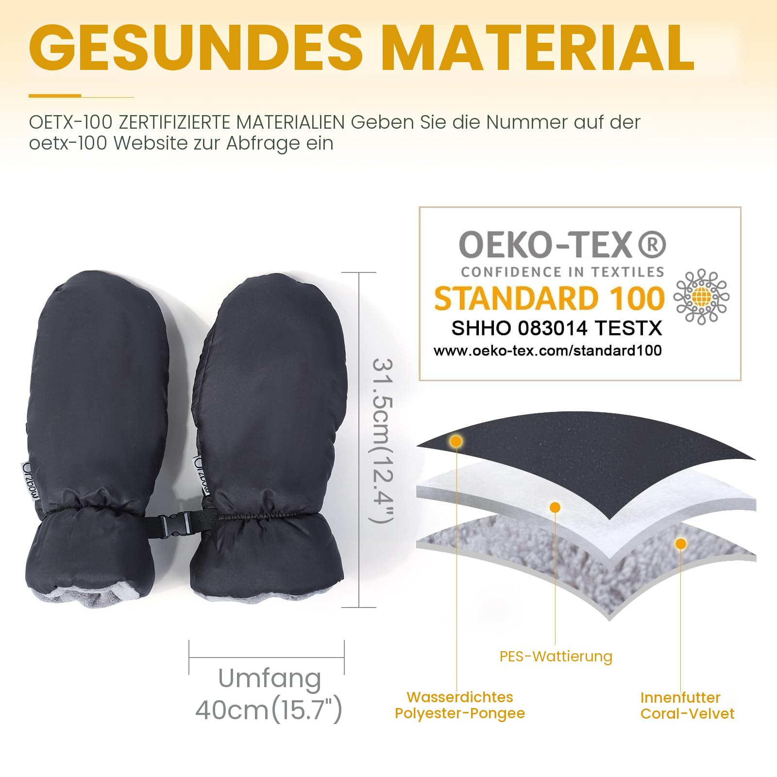 Orzbow Handwärmer Kinderwagen Handwärmer, Wasserdicht Handschuhe Kinderwagen Muff mit Korallenvlies Innenseite, Universal Extra Dicke Handmuff für Kinderwagen, Buggy und Kinderwagen Zubehör, Schwarz
