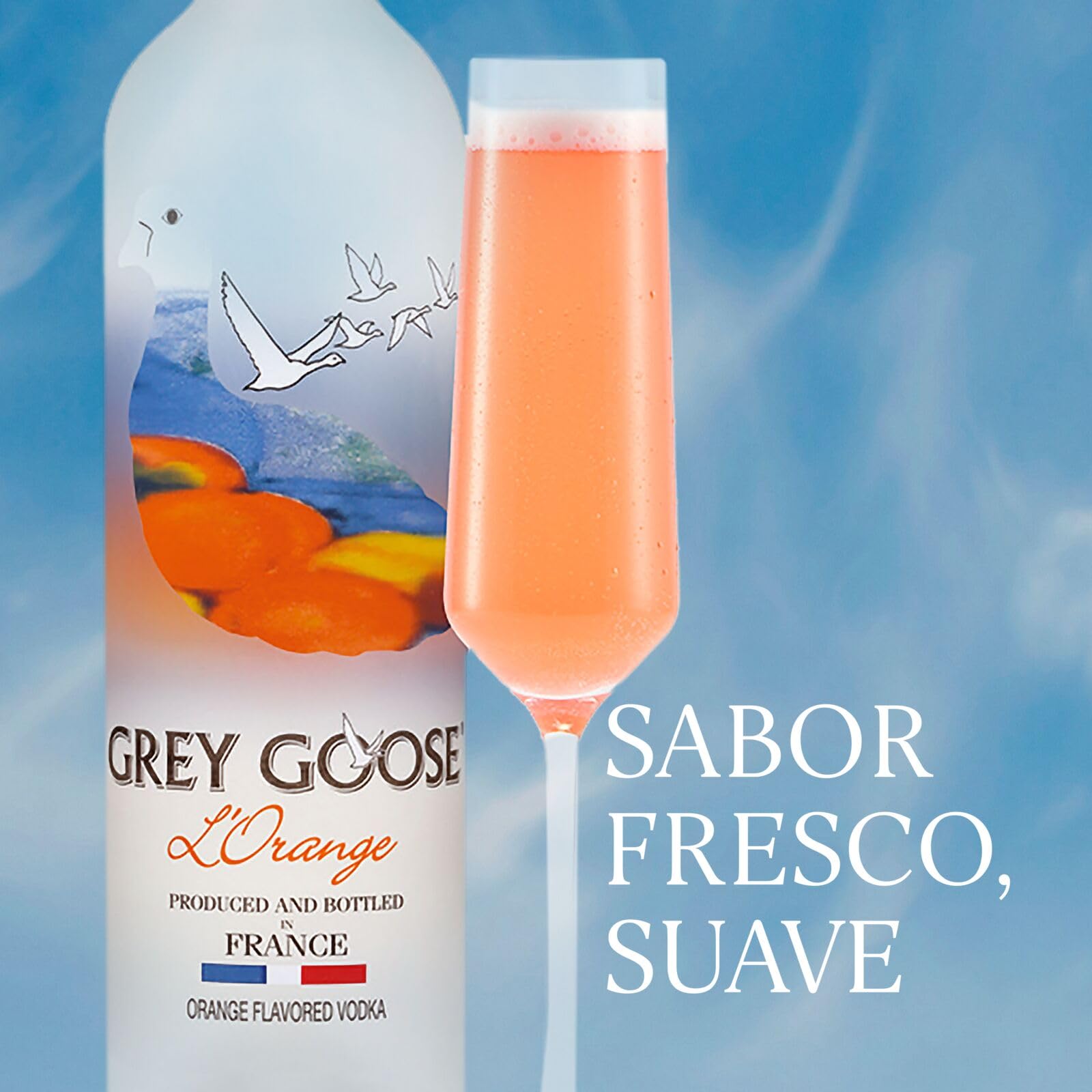 GREY GOOSE L'Orange, ALC. 40%, 100 cl / 1 l, vodka francés de elaborado con vodka GREY GOOSE y esencia de naranjas de Florida