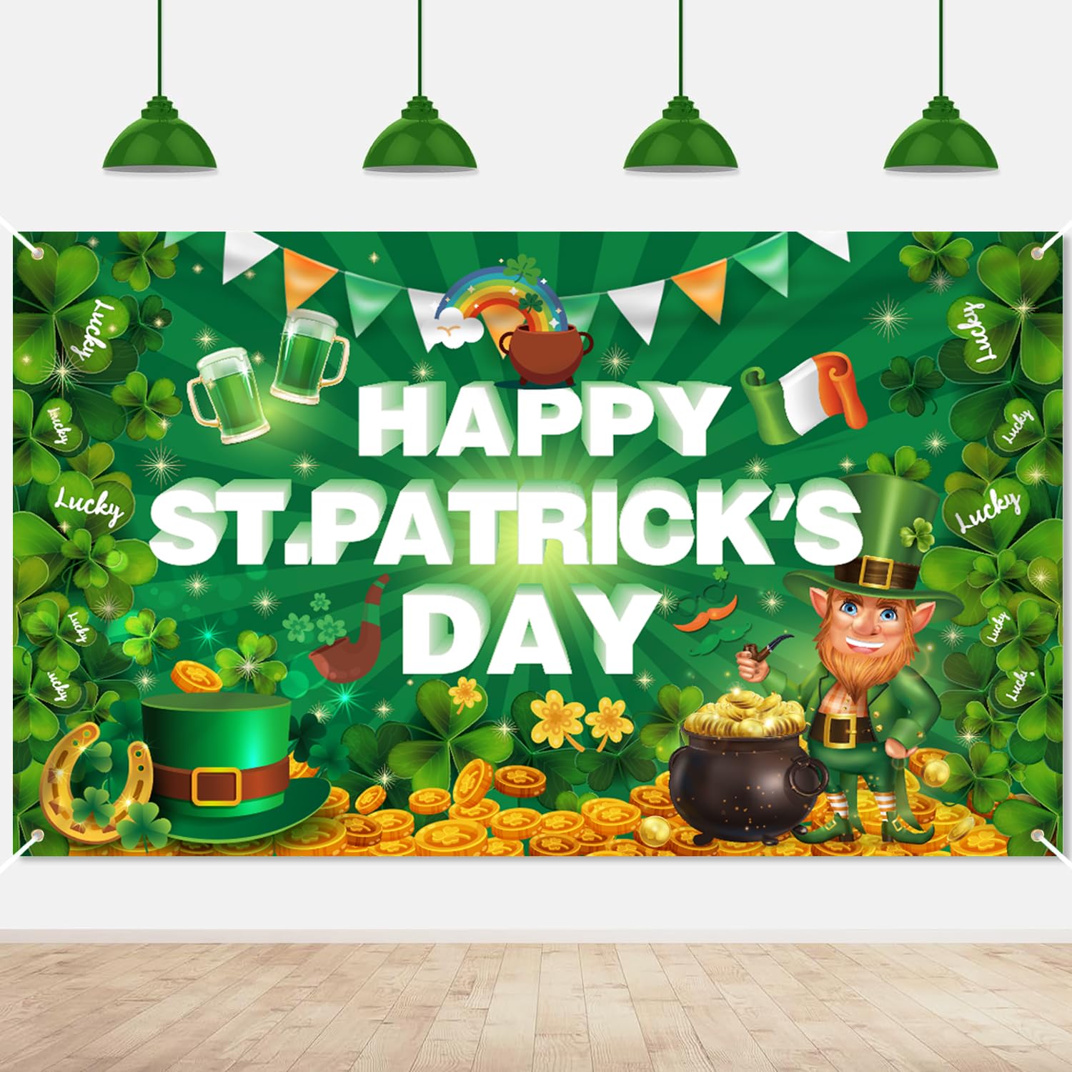 Large St. Patricks Day Background Banner, Happy St. Patrick's Day Decorations, Saint Patricks Day Banner Shamrock Decorations for Irish Party Supplies(70.87 * 43.3Inchs)