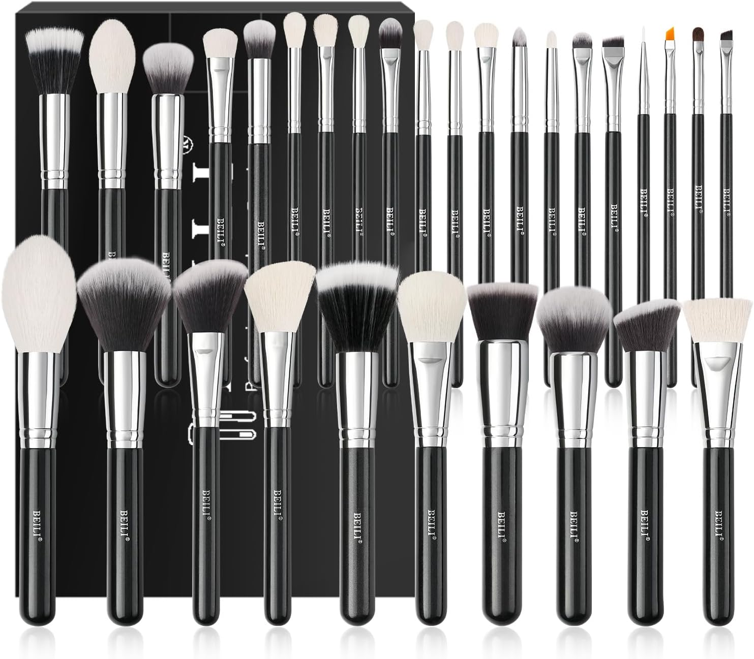 BEILI Makeup Brush Set 30 Pcs Professional Makeup Brushes Foundation Brush Blending Brush Face Powder Brush Blush Brush Concealers Brush Eye Shadows Make Up Brush Set (Black/Silver)