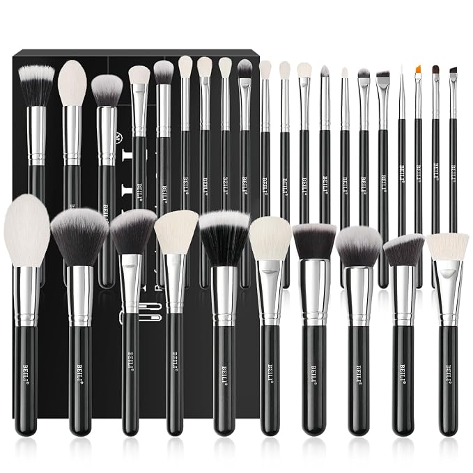BEILI 30Pcs Professional Makeup Brush Set Original Natural-Synthetic Kabuki Foundation, Face Powder, Highlighter, Contour, Eye Shadow, Eyebrow, Eyeliner, Makeup Tools Kit (Classic Black)…