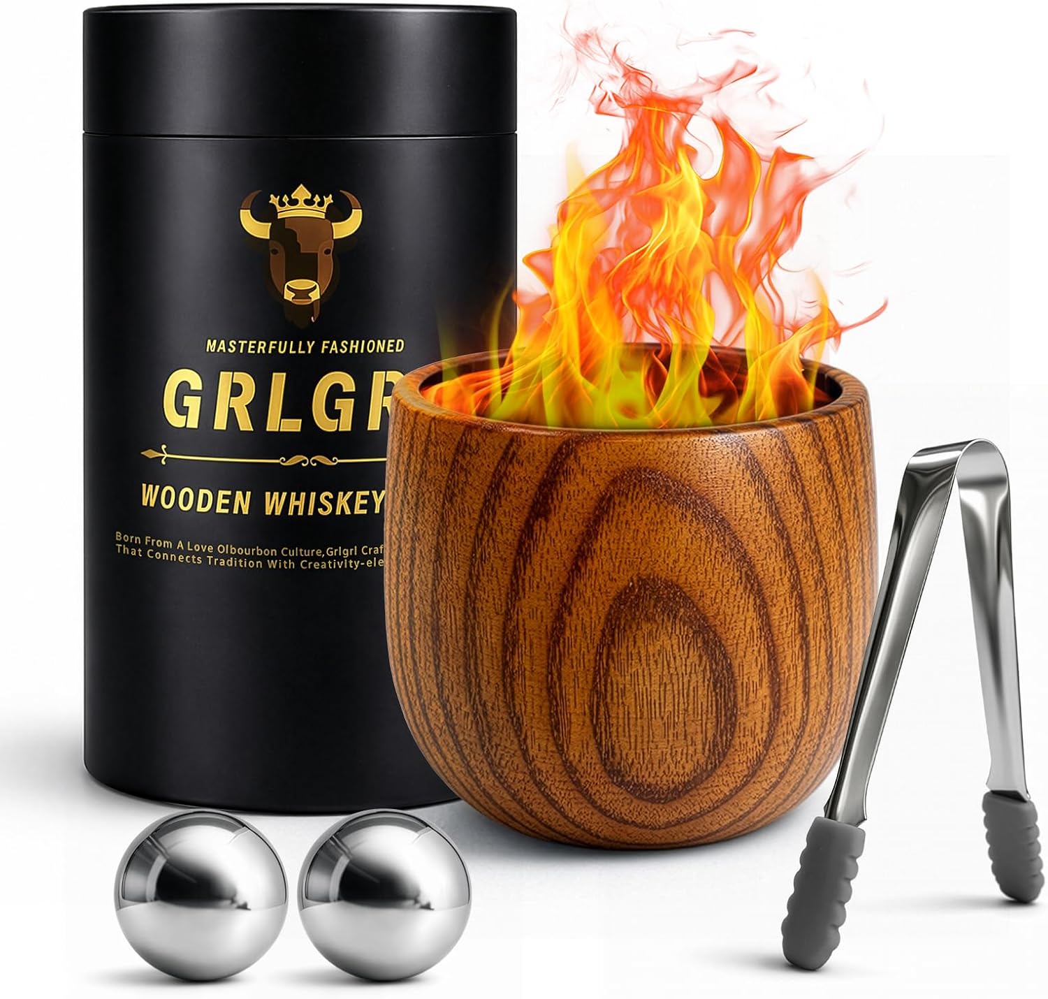 Charred Wooden Whiskey Glasses, Gifts for Men Old Fashion Bourbon Drinking Cup, Perfect Presents for Dad, Boy Friend, Husband, Brother or Whiskey Lovers, 1 pack