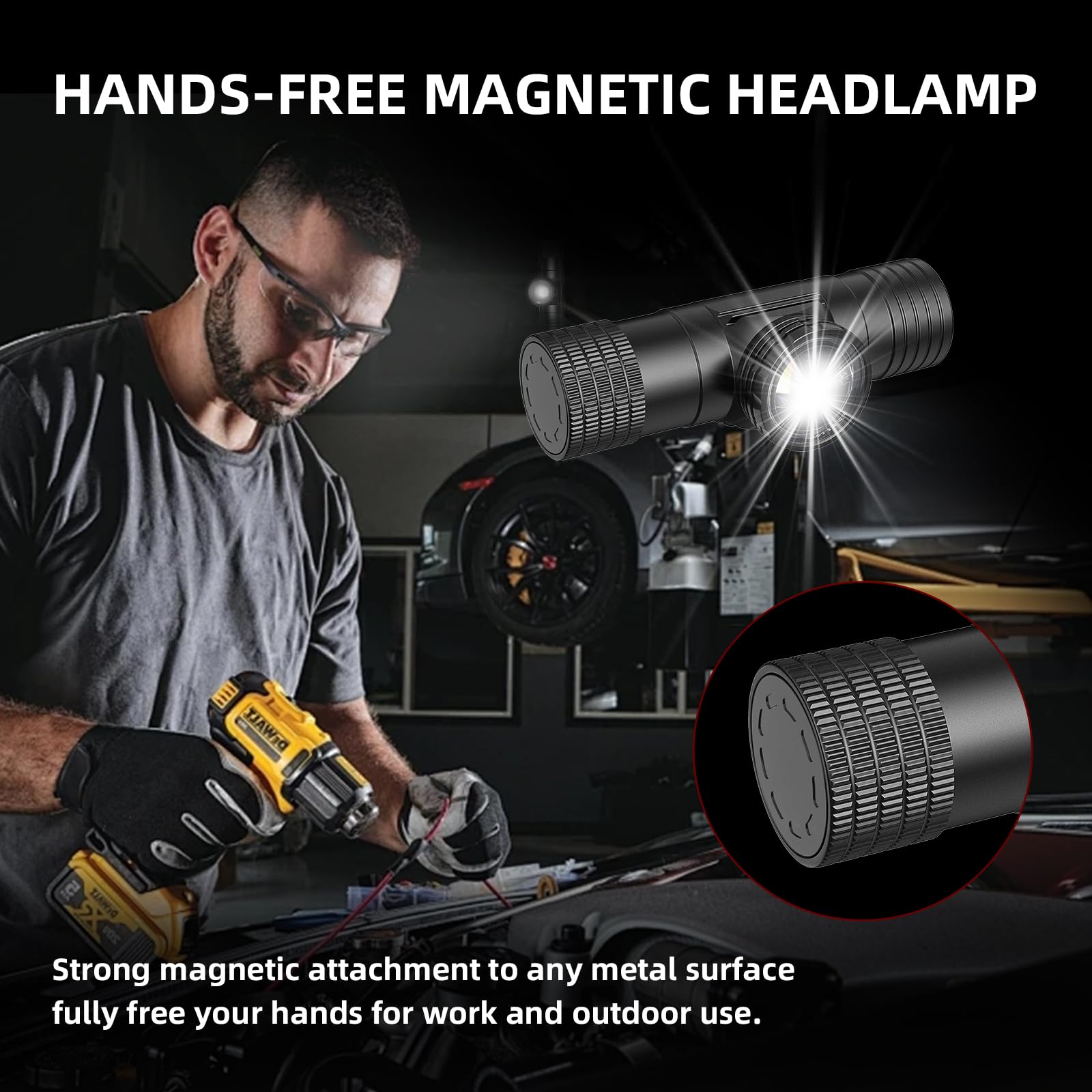Linterna frontal recargable de 2600 mAh, luz de casco duro, linterna LED de frente de 1800 lúmenes, zoom ajustable, IPX4 impermeable para camping, correr, trabajo, senderismo, pesca