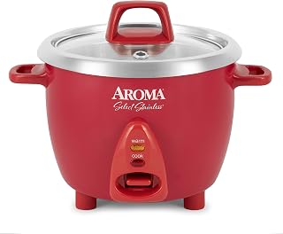 Aroma Housewares ARC-753SGR 6-Cup Stainless Steel Rice Cooker & Warmer, Uncoated Pot, Red - One-Touch Perfect Rice