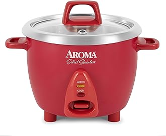 Aroma Housewares Select Stainless Rice Cooker & Warmer with Uncoated Inner Pot, 6-Cup(cooked)/ 1.2Qt, ARC-753SGR, Red
