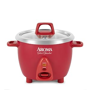 Aroma Housewares Select Stainless Rice Cooker Warmer with Uncoated Inner Pot 6-Cup cooked 1 2Qt ARC-753SGR Red