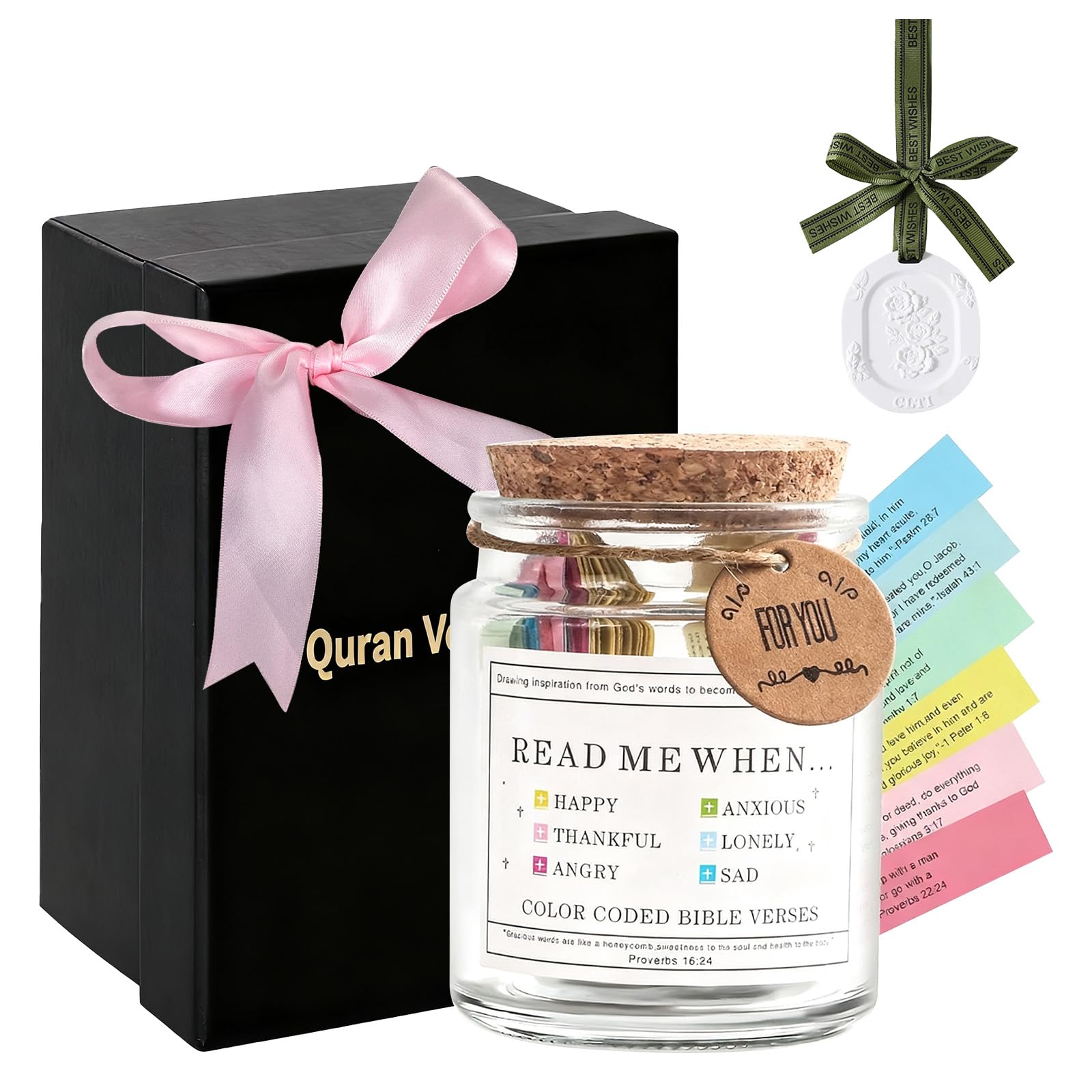 Plkjiu 99 Quran Verses Jar in English, Islamic Gifts for Ramadan Eid Umrah, Ramadan Decorations for Home, Eid Decor Islamic Affirmations Glass Jar