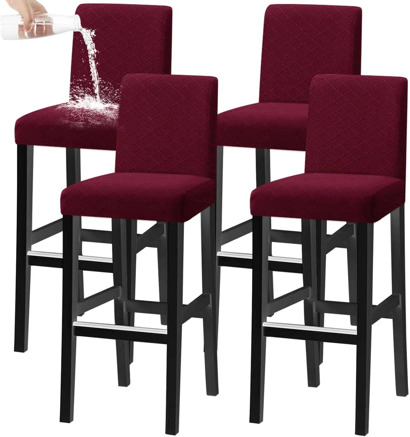 Elastic Bar Stool Cover, Waterproof Bar Stool Covers Soft Non-Slip Removable Bar Stool Cover Washable Bar Chair Covers(Bordeaux,4 pièce)