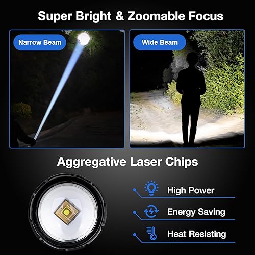 Miniatura 2 de Linterna recargable de alto lúmenes, 2 paquetes, 980,000L luz LED súper brillante de mano con USB C, luz lateral COB, 7 modos, impermeable, linterna