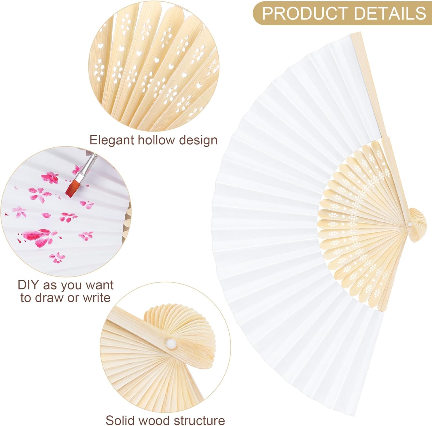 Aodaer 150 Pieces White Paper Fans Folding Fans with Foldable Storage Basket Bamboo Handheld Fan for Guests Wedding Bridal Party Favor Baby Shower Decoration DIY Supplies