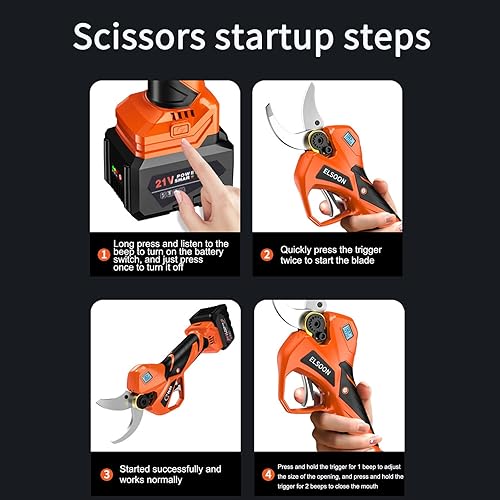 Miniatura 4 de Tijeras de podar eléctricas de 1.96 pulgadas (1.969 in), tijeras de podar ELSOON de 21 V sin escobillas, tijeras de jardín inalámbricas portátiles