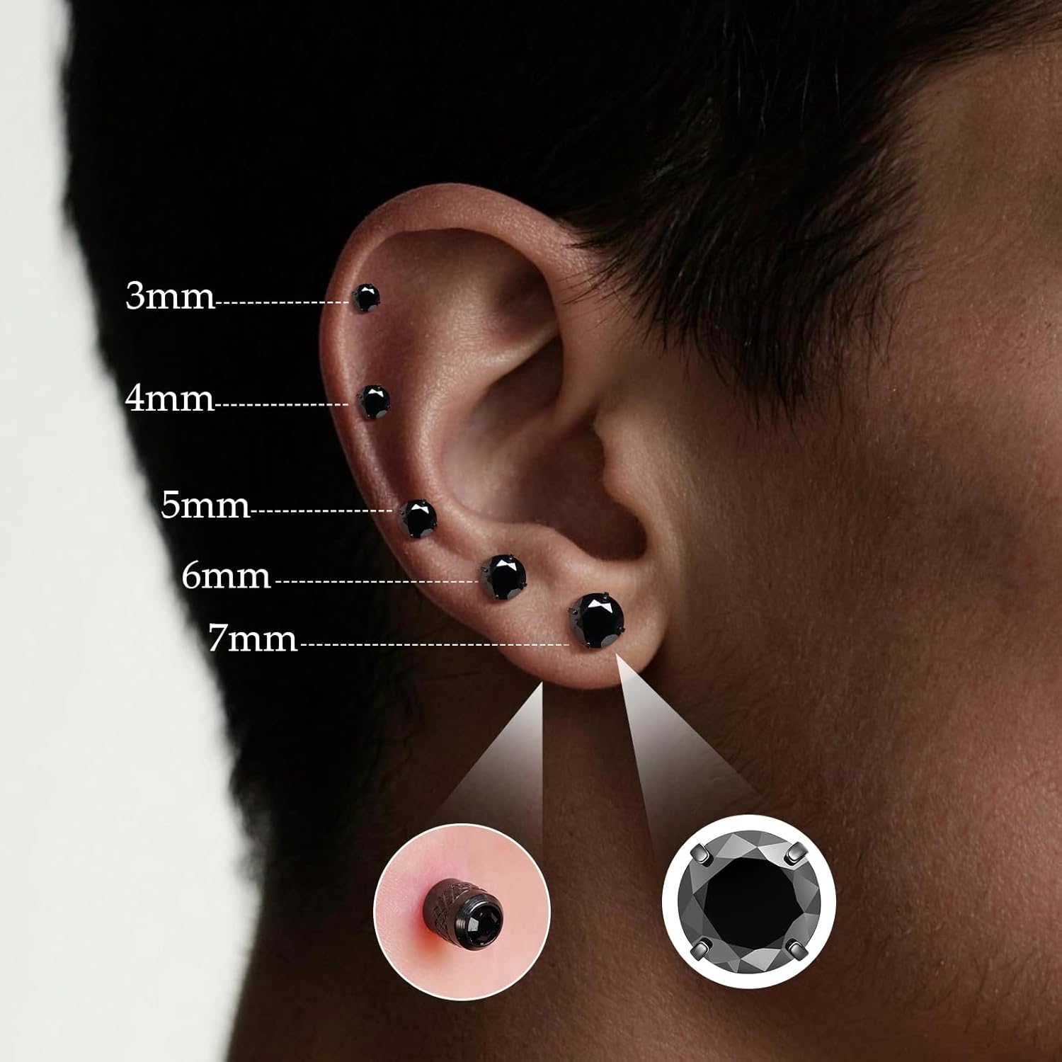 Limerencia G23 Titanium Screw Back Earrings, 20G F136 Implant Grade Pure Titanium Earrings for Women Men, 5A Cubic Zirconia 3 4 5 6 7 mm Hypoallergenic Cartilage Earring Studs - Image 4